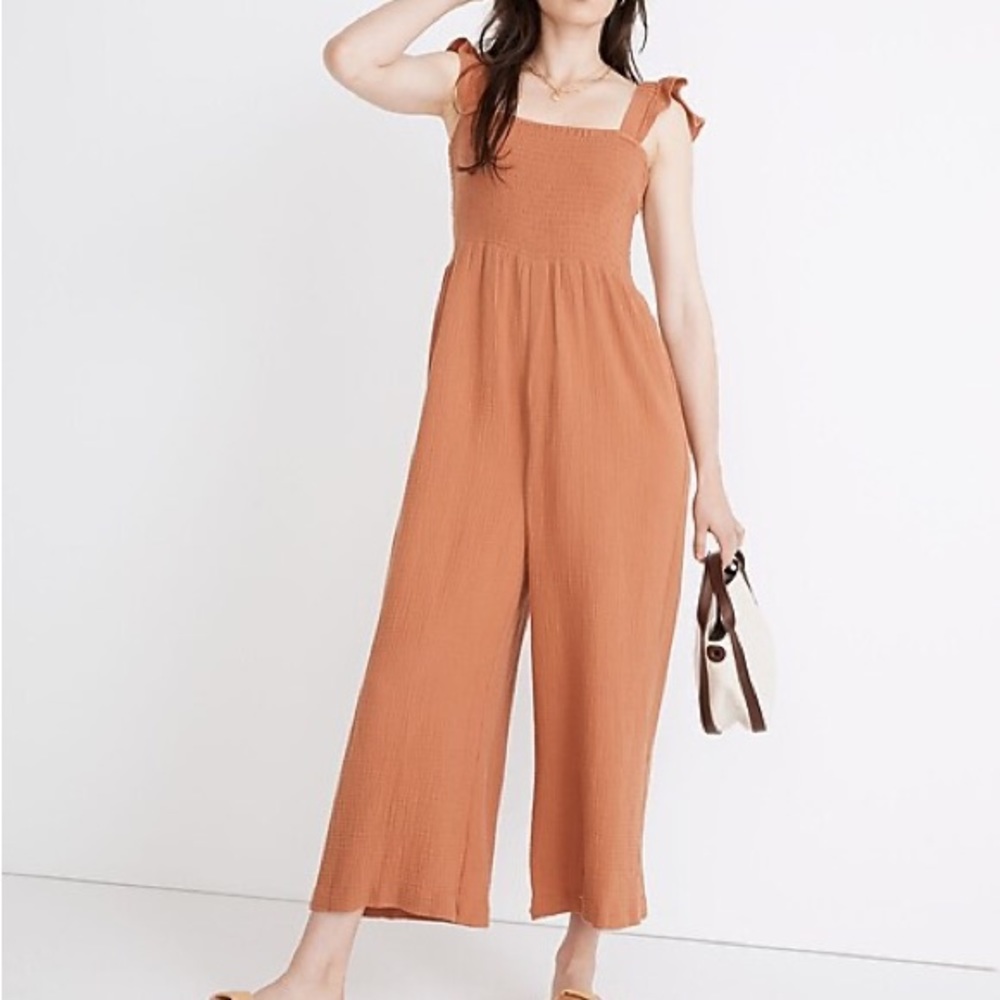 Madewell Burnt Orange Light Spun Lucie Flutter Sleeve Jumpsuit